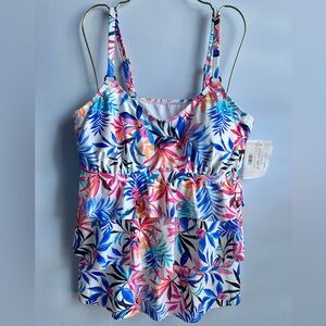 Island Escape Plus Size Printed Tiered Tankini Top Size 18W